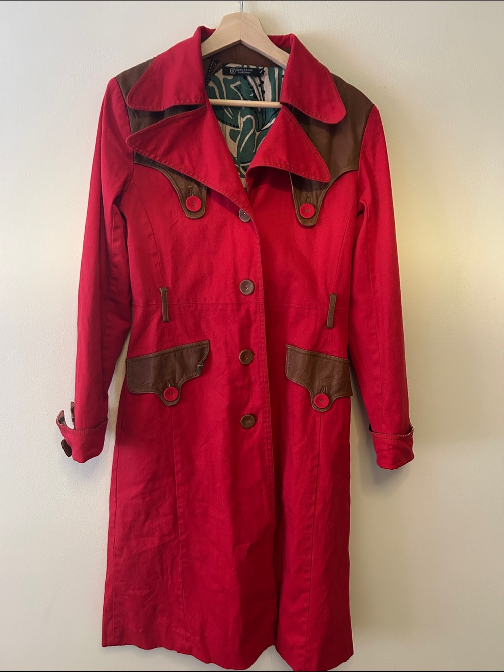 Hayden Harnett Red Trench Coat with Brown Trim - Women Jackets & Coats